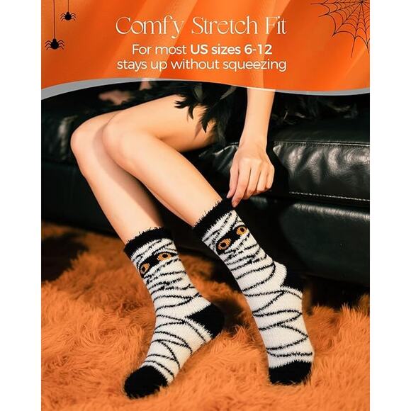Halloween Fuzzy Socks Women Girls 3 Pack Buttery Soft 72 Needle Cozy Slippers - Picture 5 of 6